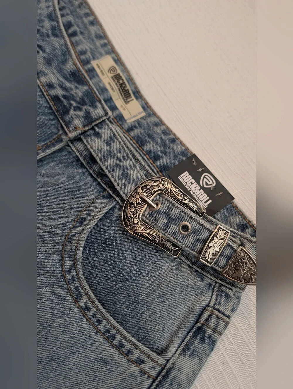 NWT Rock&Roll Denim Vintage-Inspired High Rise  Skort With Silver Buckle Sz 31